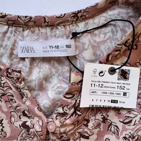 NWT Zara Girl Blouse Floral Ruffle Button Down Long Sleeve Shirt Top Sz 11-12 - Picture 3 of 12